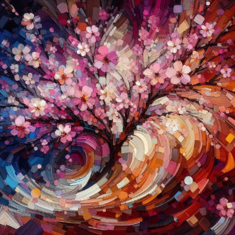 Abstract Cherry Blossom Tree in Luxurious Impasto Layers