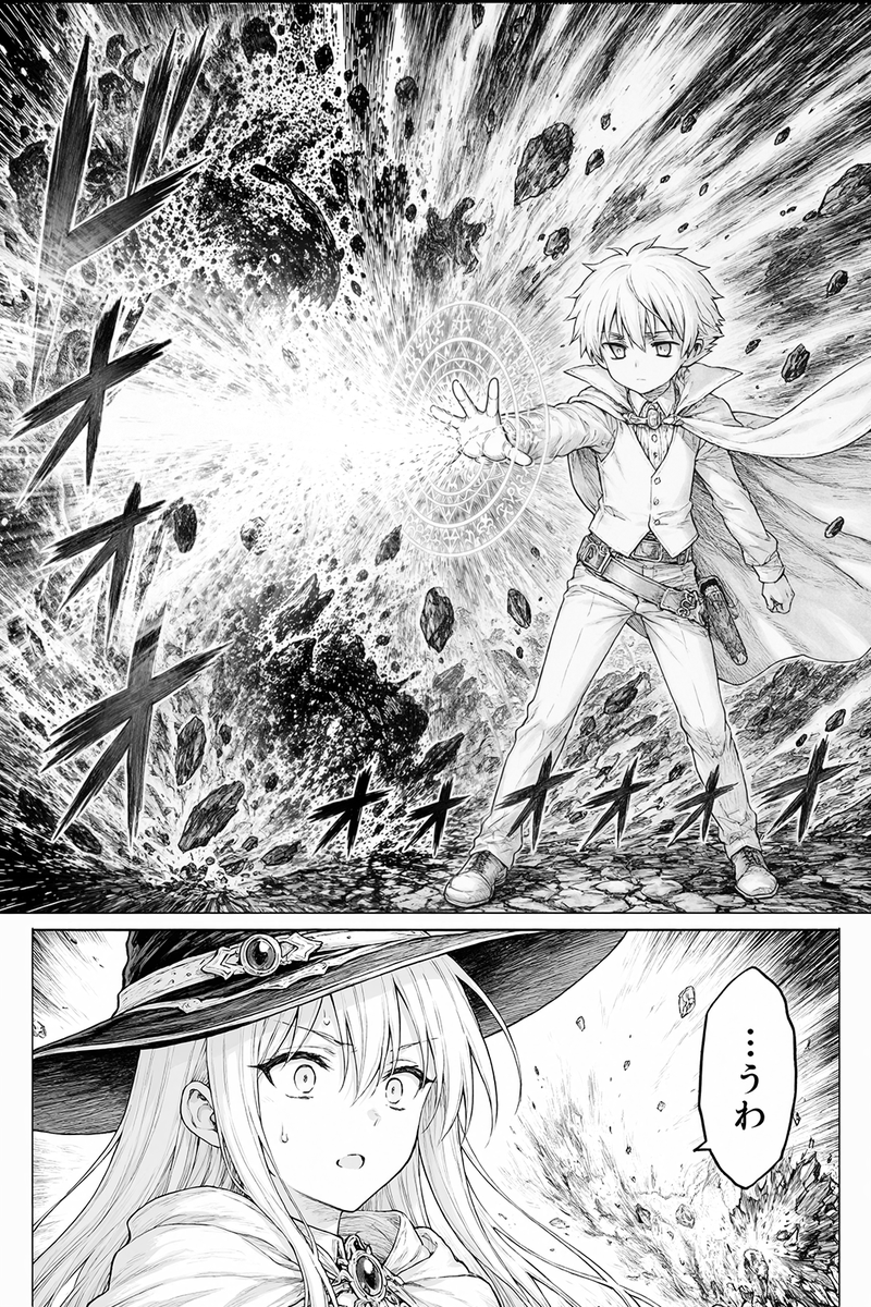 Teen Mage Unleashes Explosive Spell in Black-and-White