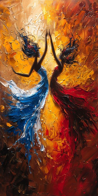 Abstract Painting of Two Graceful Ballerina Figures