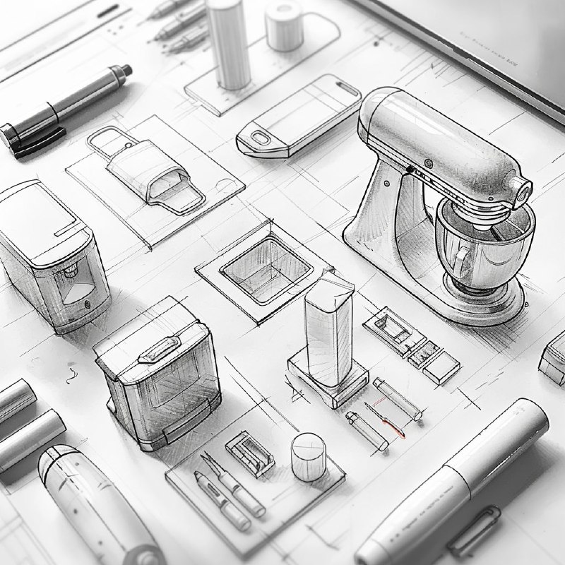Industrial Pencil Concept Sketches of Kitchen Products