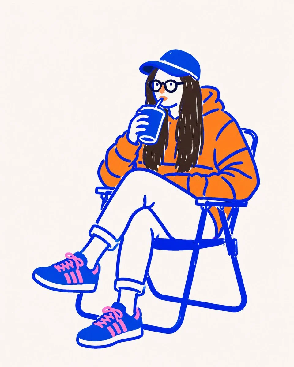 Minimalist Blue Vector Doodle Art