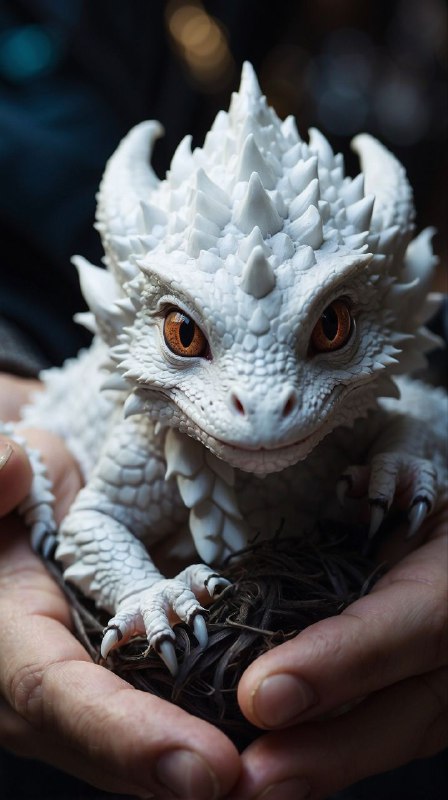 Newly Hatched Snow Dragon Cradled in Gentle Hands