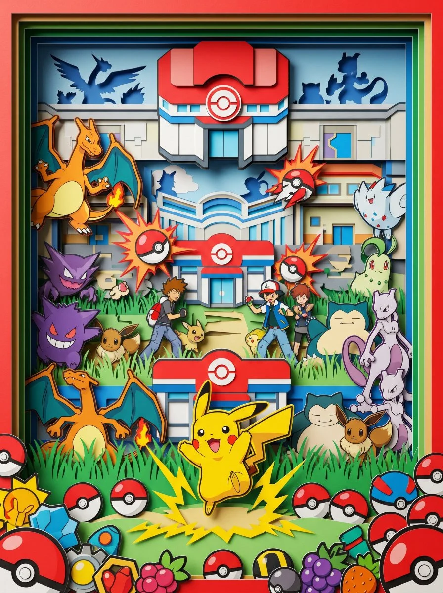 Paper-Cut Pokémon Diorama World