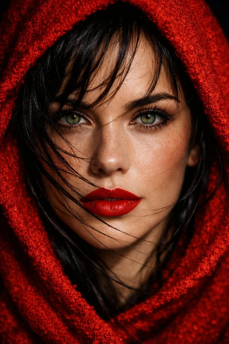 Bold Red Hood Fashion Portrait