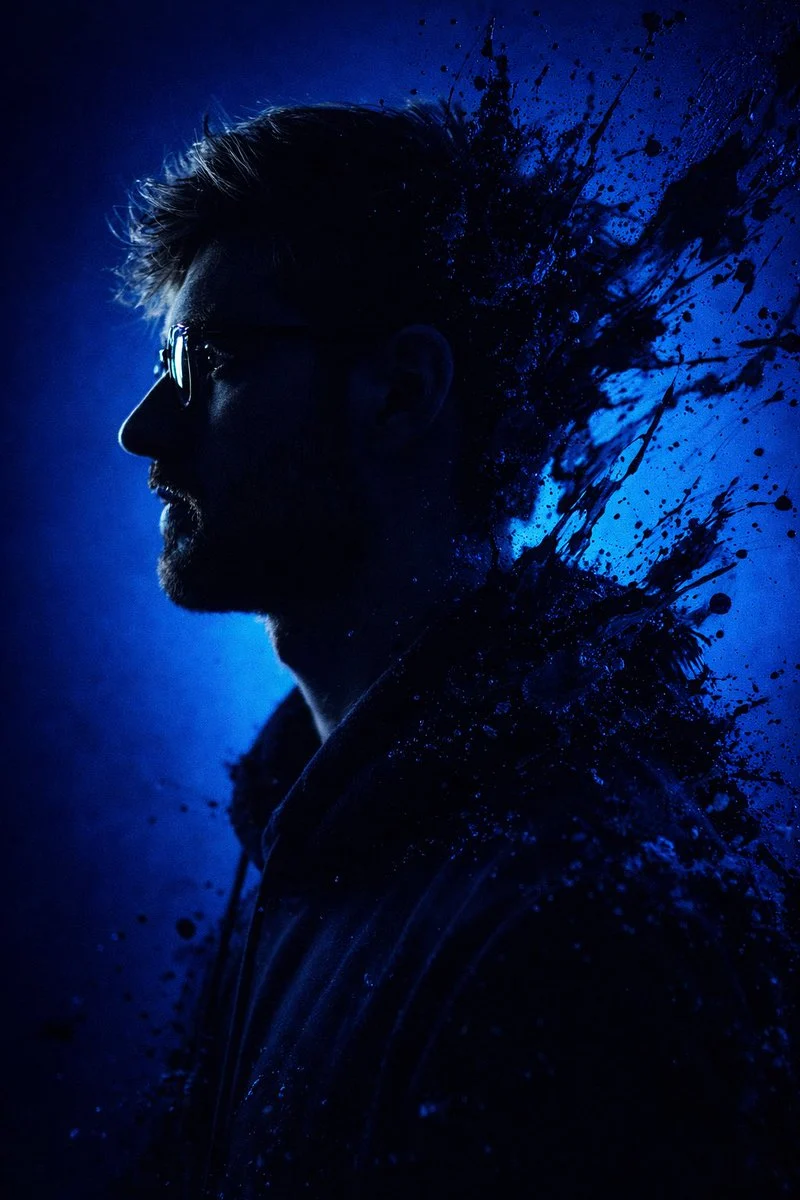 Dramatic Blue Silhouette Portrait Art