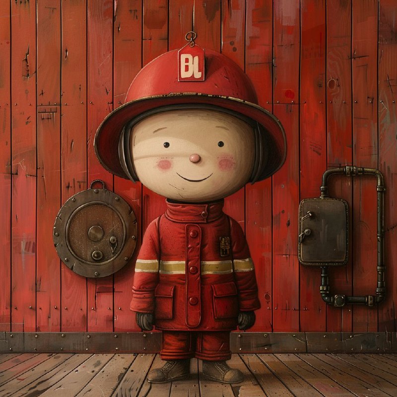 Minimalist Smiling Fireman Illustration at Fire Station