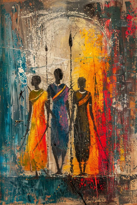 African Rama Lakshmana and Sita Modern Abstract Art