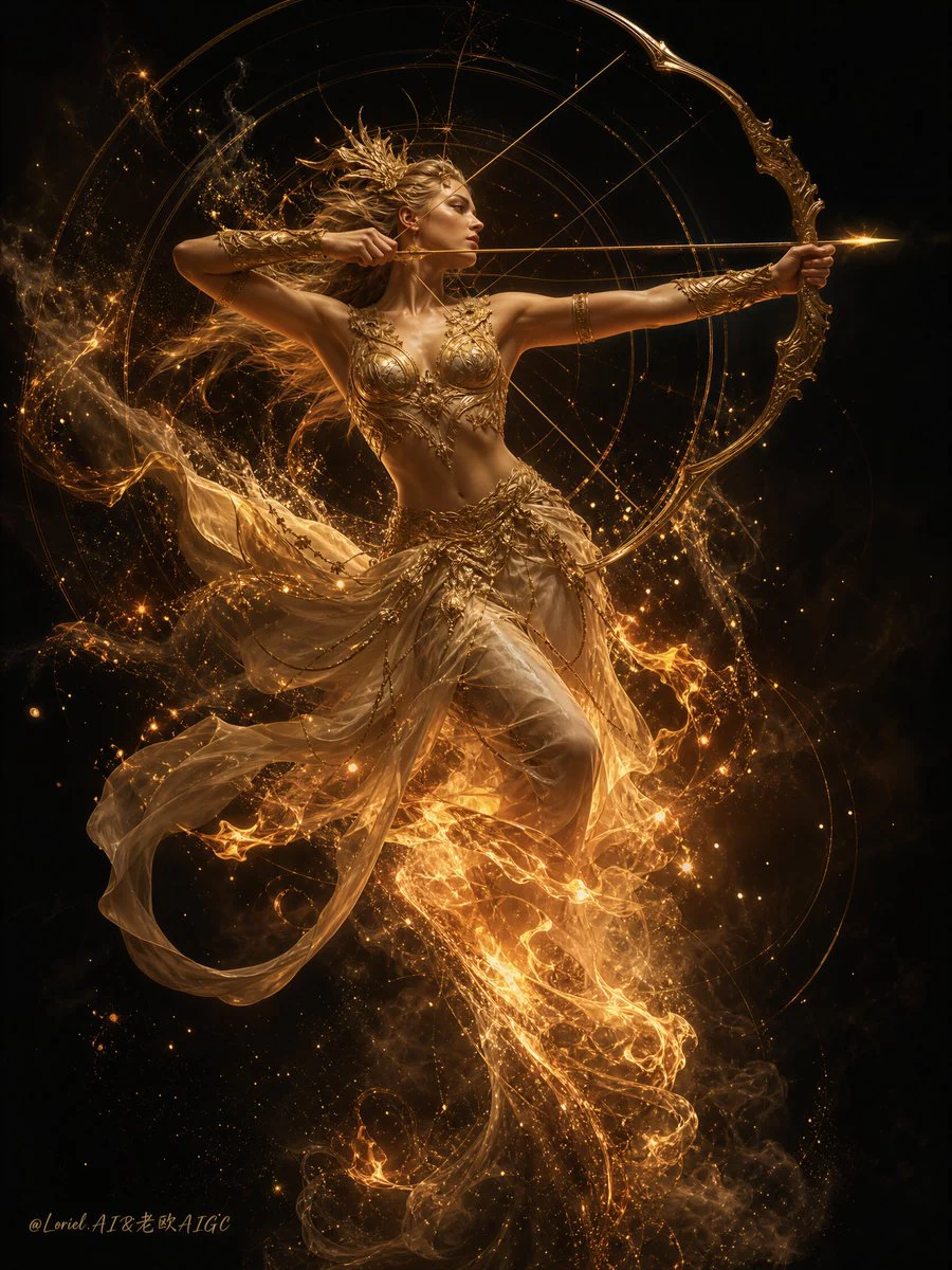 Golden Flame Goddess Archer Fantasy Art