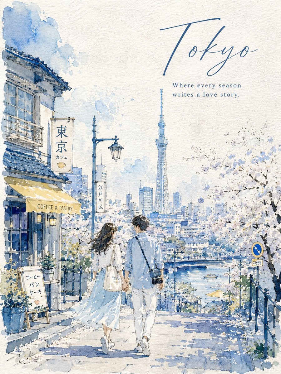 Romantic Watercolor Urban Sketch Poster