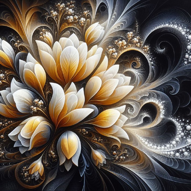 Abstract White and Gold Tulip Bouquet Oil Painting