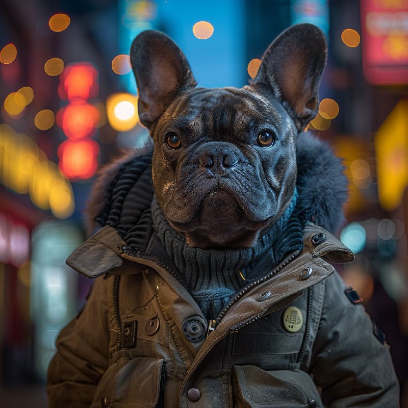 French Bulldog in Trendy Jacket on Shanghai Street