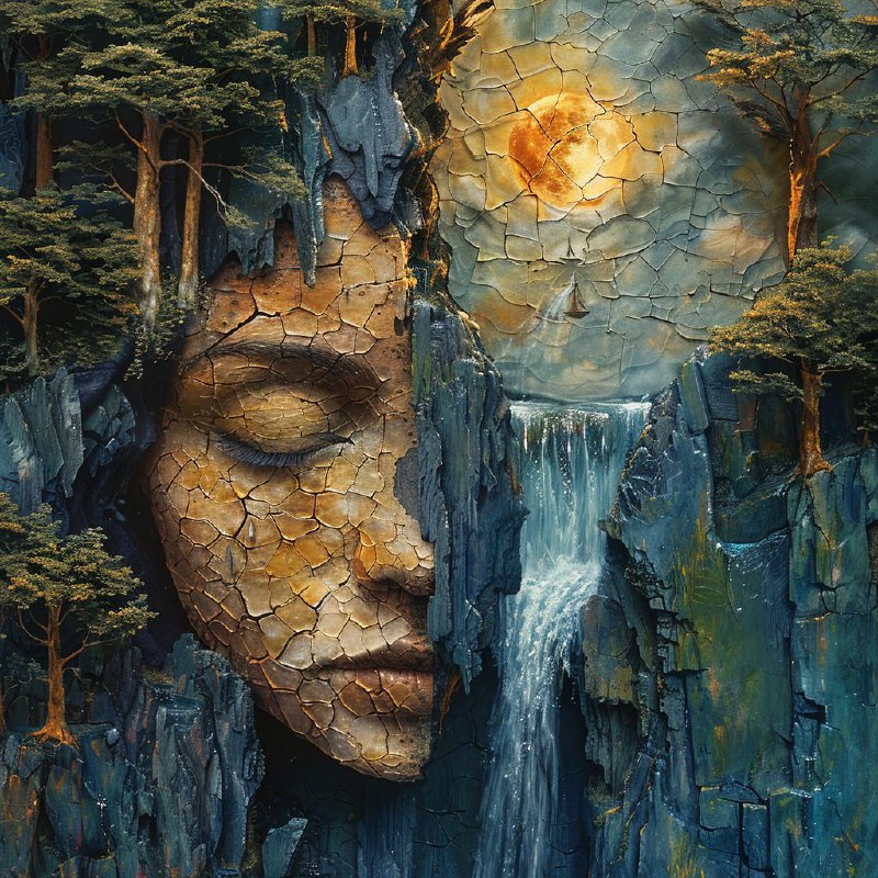 Woman as Earth With Nature Half Face Surreal Portrait