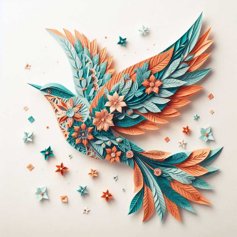 Origami Bird With Orange and Teal Floral Patterns