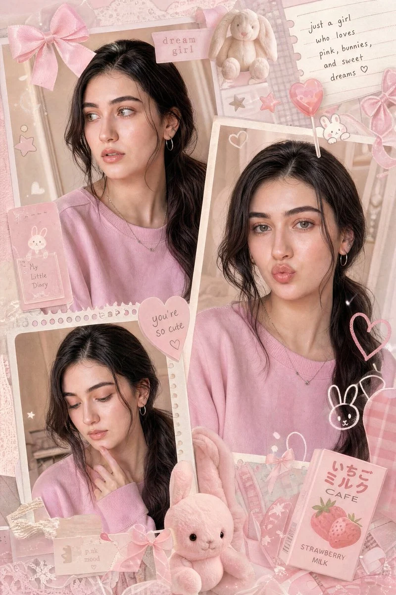 Dreamy Pink Kawaii Girl Collage