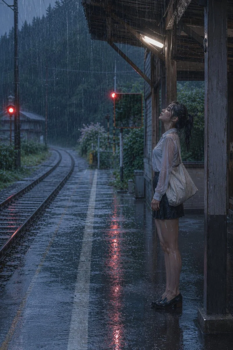 Solitary Figure in Rainy Dusk