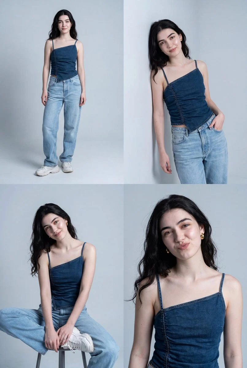 Korean Denim Girl Portrait Grid