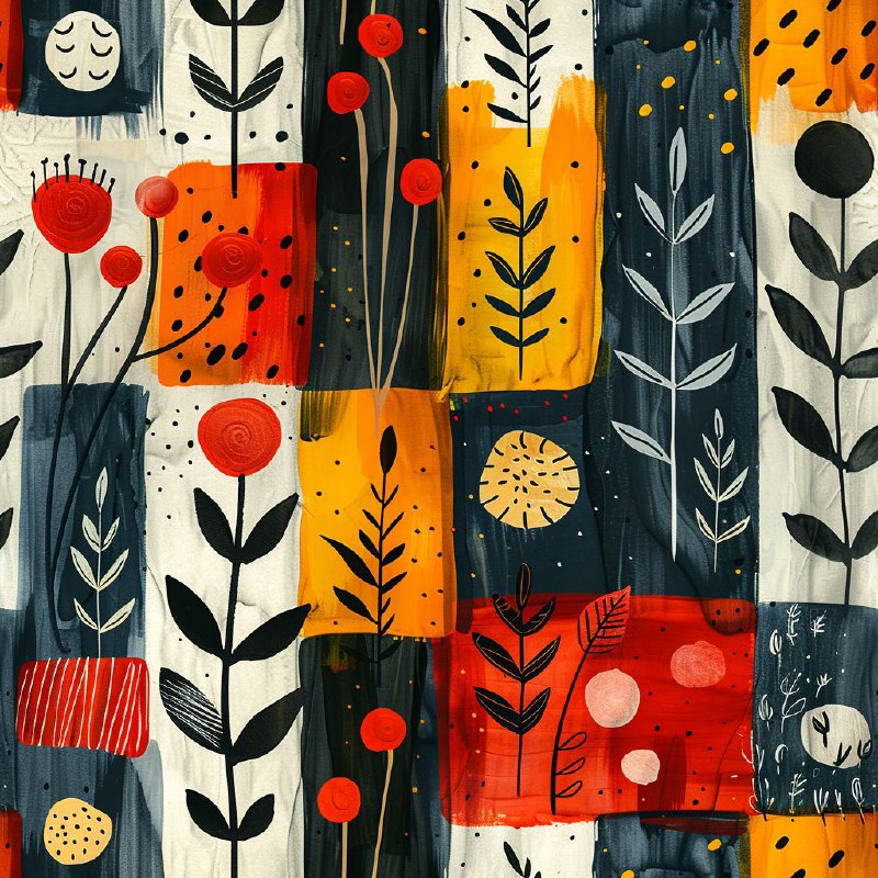 Hand-Drawn Patterns in Orange Red and Black Tones