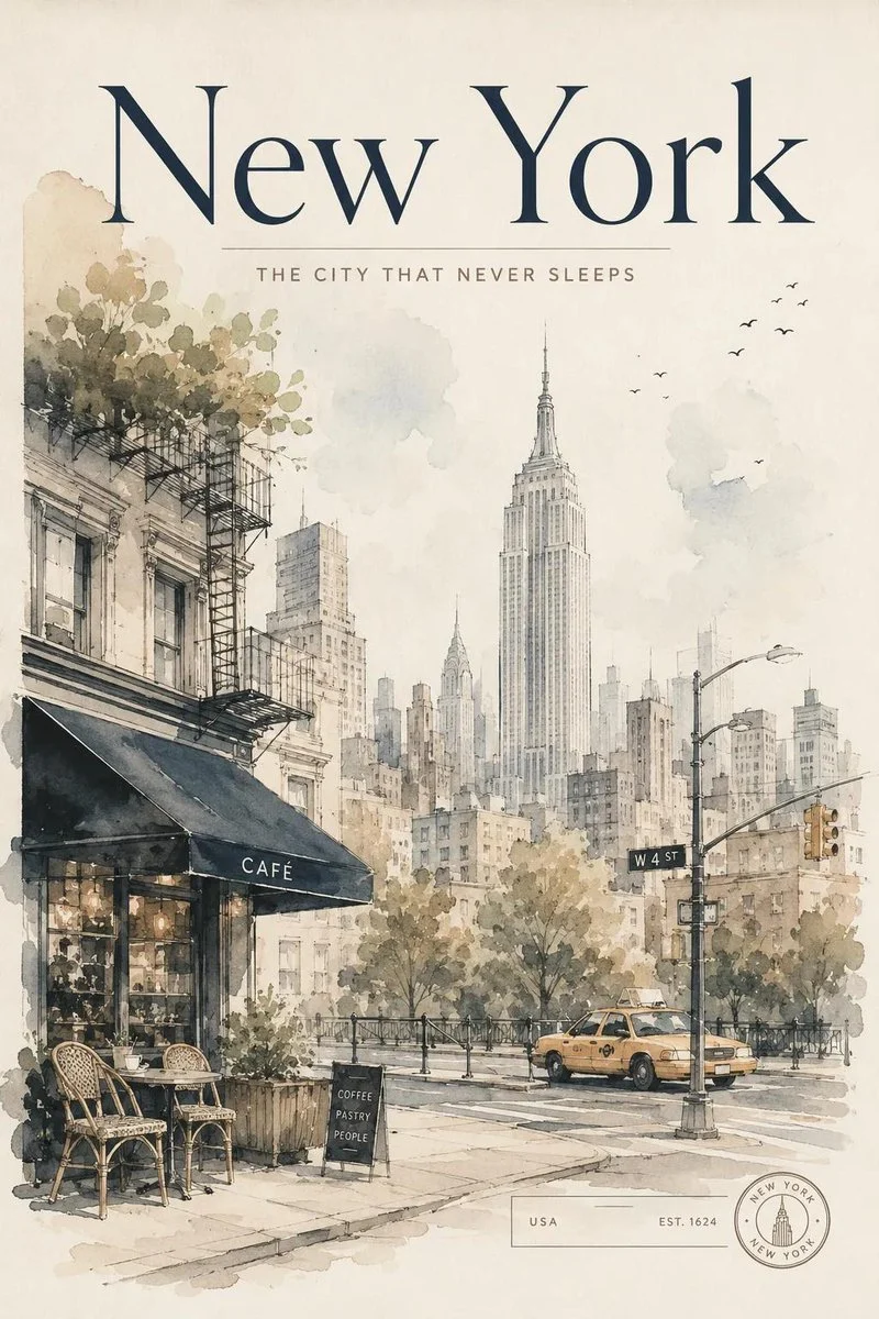 Vintage Watercolor Travel Poster Art