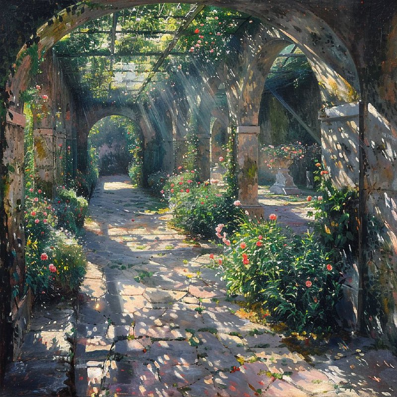 Monet Style Hidden Garden in Ancient City Impressionism
