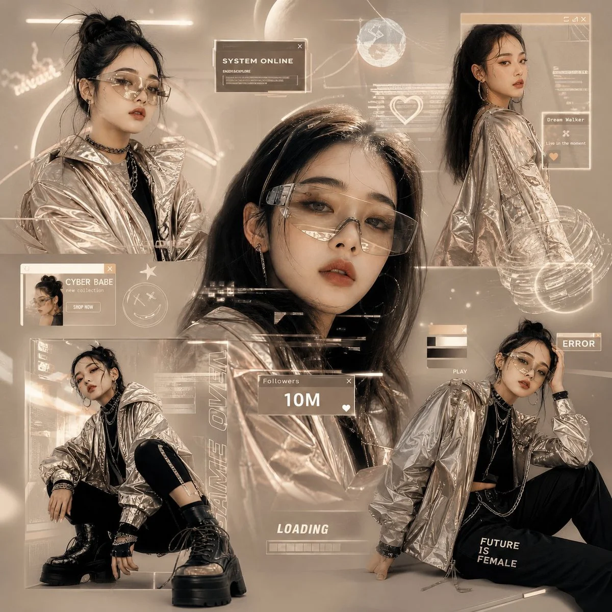 Futuristic Gen-Z Cyber Fashion Collage