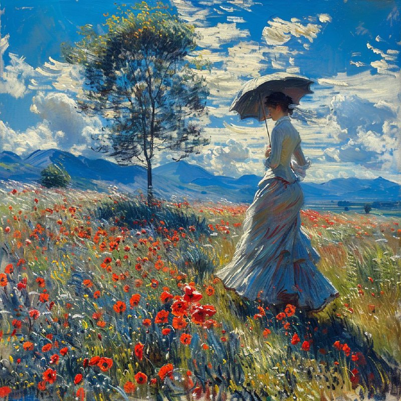 Monet Style Lady With Umbrella in Poppy Field Painting
