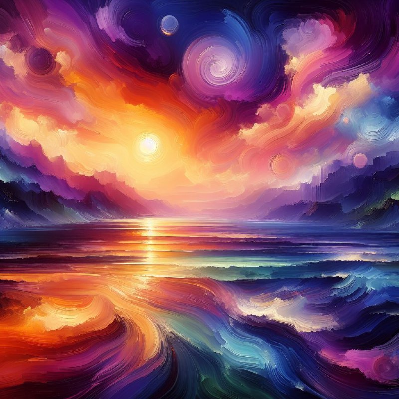 Abstract Vibrant Sunset Over Ocean in Purple and Orange