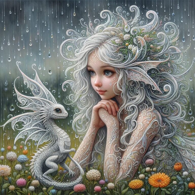Fairy and Dragon in Wildflower Rain