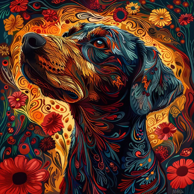 Lion Profile With Swirling Flowers Van Gogh Style Art