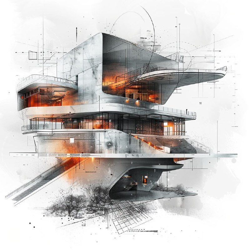Architectural Sketches Blended With Digital Interface
