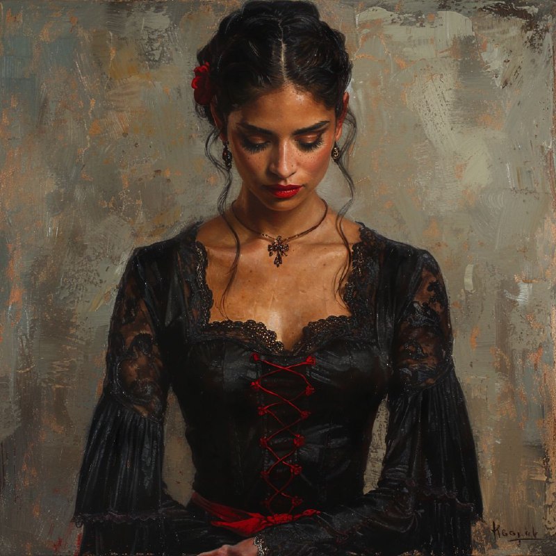 Flamenco Dancer in Black Matador Suit Oil Portrait