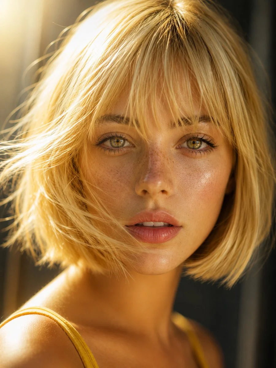Golden Bob Green-Eyed Beauty Portrait