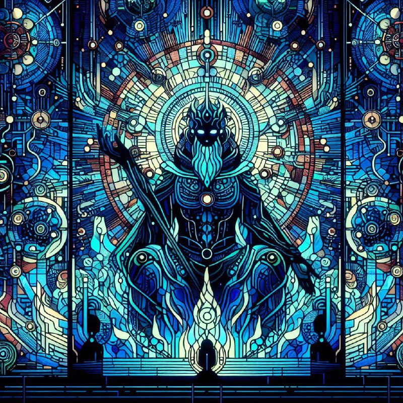 Netherworld Host in Neon Stained Glass Darkwave Style