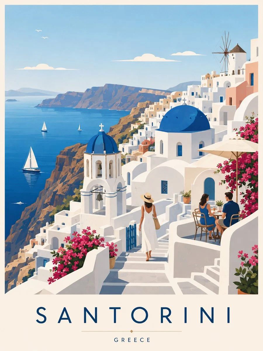 Santorini Minimalist Travel Poster