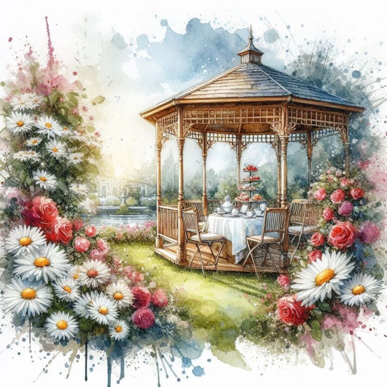 Gazebo in Meadow with Tea Set