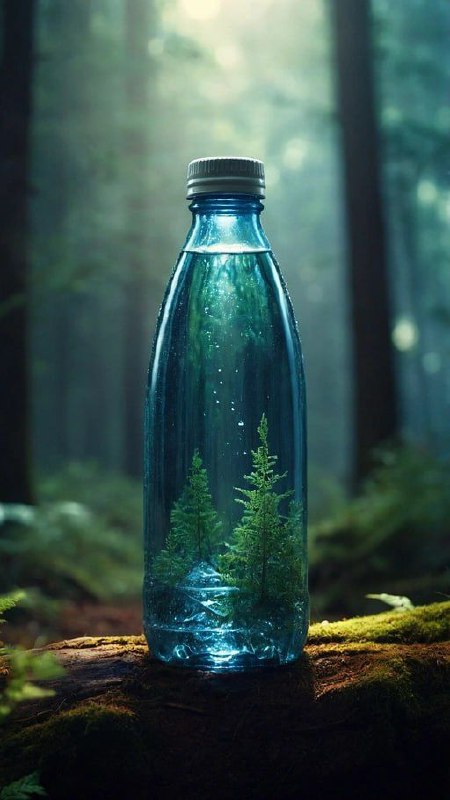 Water Bottle in Forest Hyperrealistic Panoramic Shot