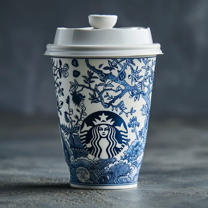 Starbucks Cup in Chinese Blue and White Porcelain