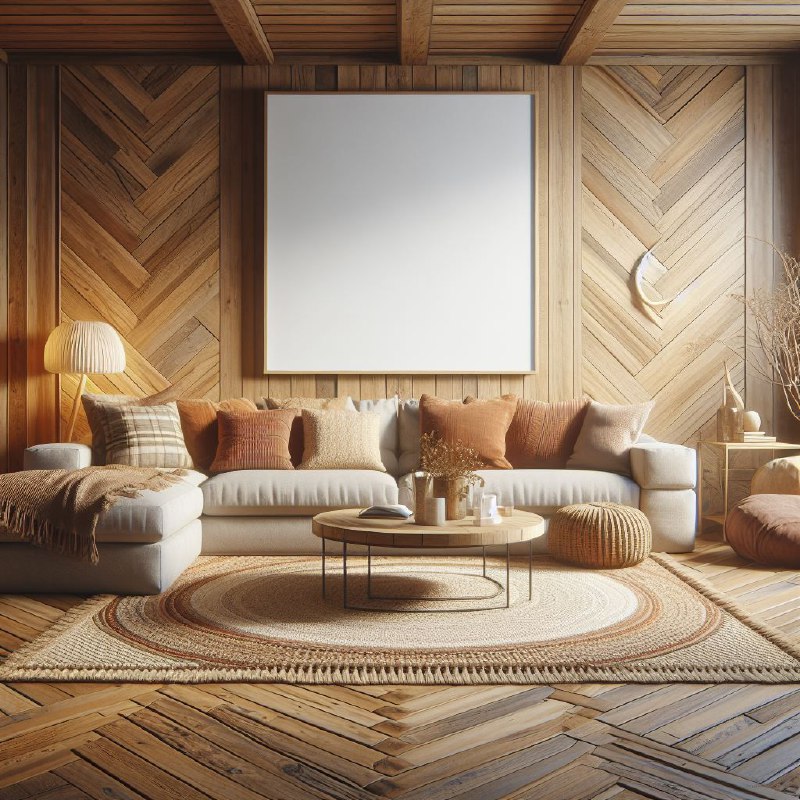 Rustic Boho Living Room Empty Frame Mockup Design