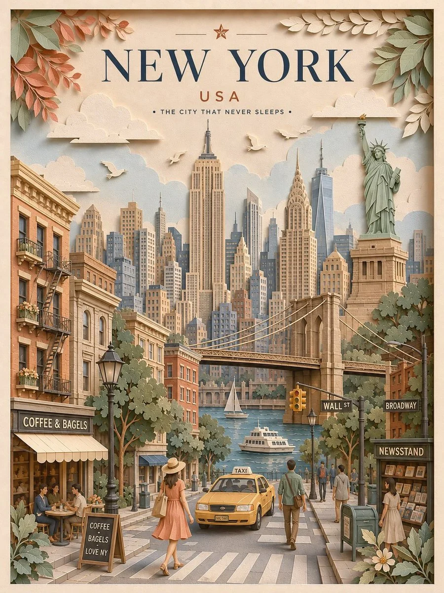 Elegant 3D Paper Cut Travel Poster