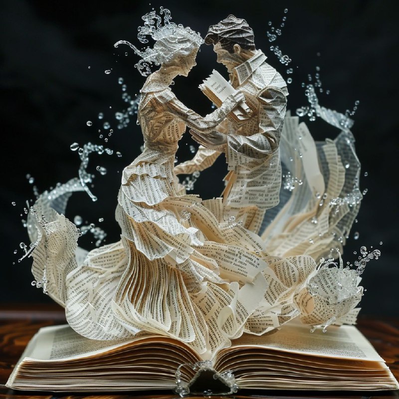Passionate Lovers Sculpted From Book Pages Art