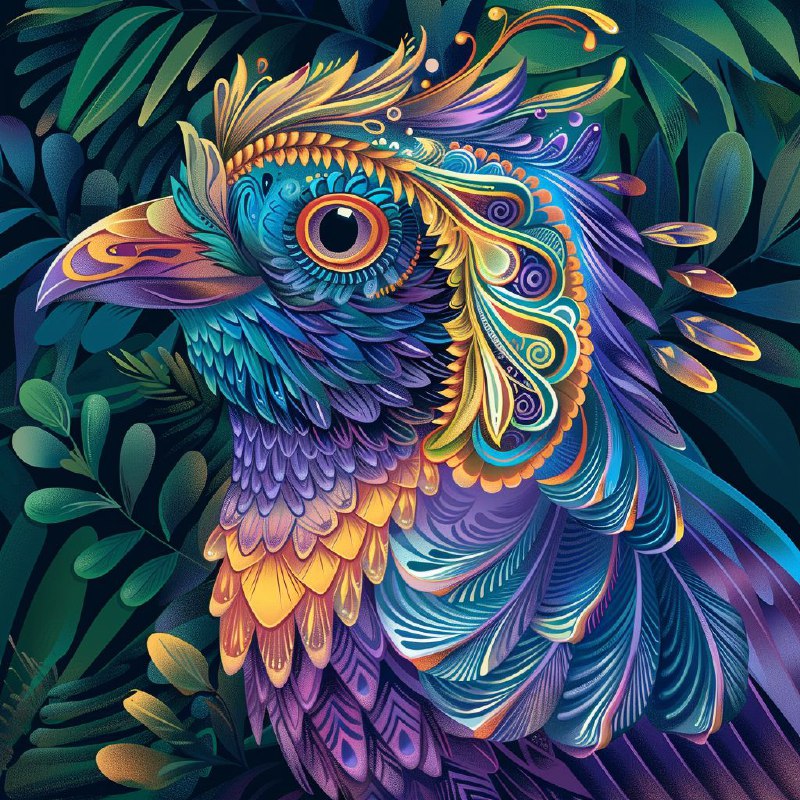 Fibonacci Plumage Stylized Bird Closeup Illustration
