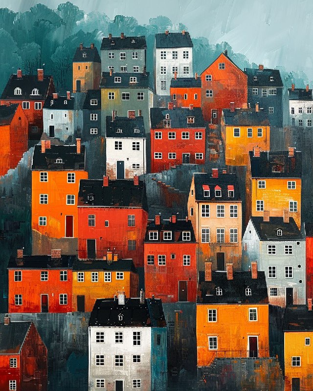Whimsical Budapest Night Cityscape Colorful Painting
