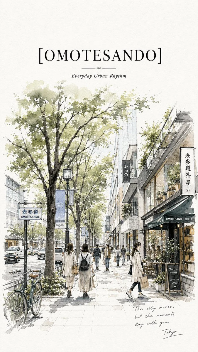 Omotesando Tokyo Travel Sketch Poster