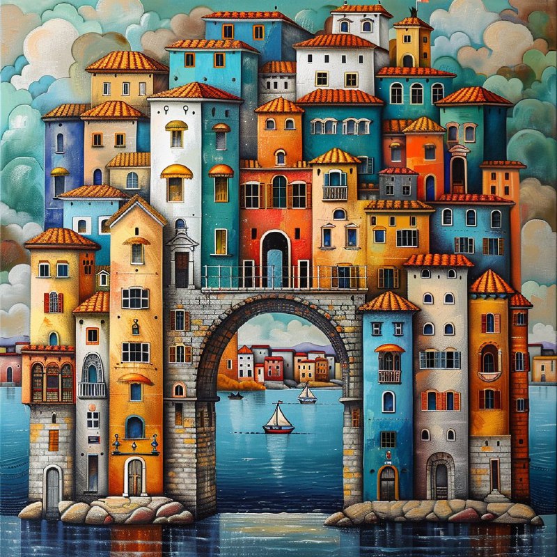 Old Florence Aqueduct Whimsical Naoto Hattori Painting