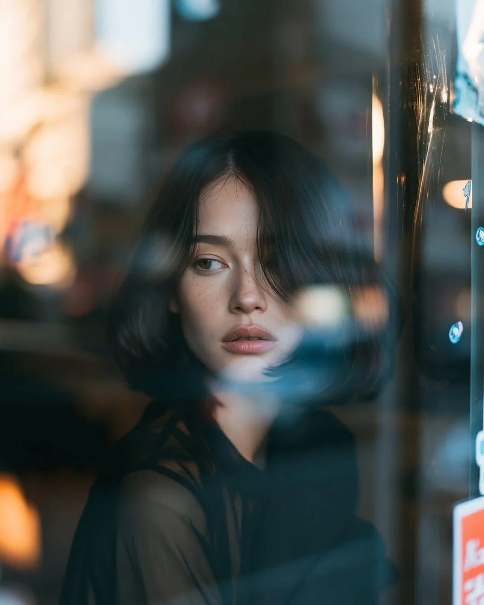Cinematic Café Window Portrait
