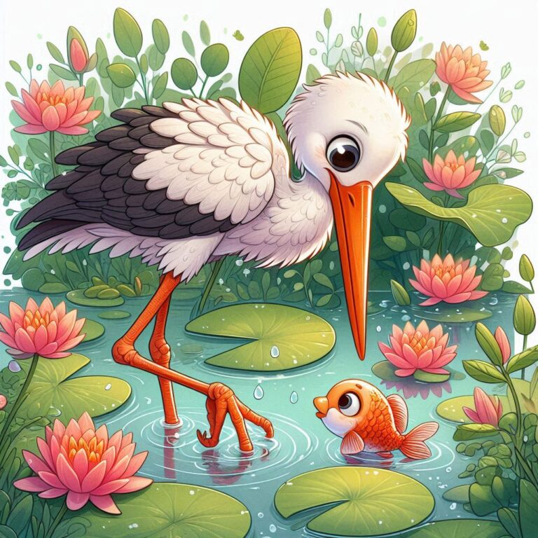 Stork’s Gentle Encounter with Fish