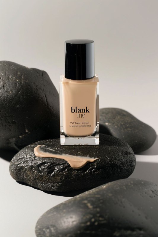 Creamy Foundation Bottle on Black Rocks Minimalist Ad