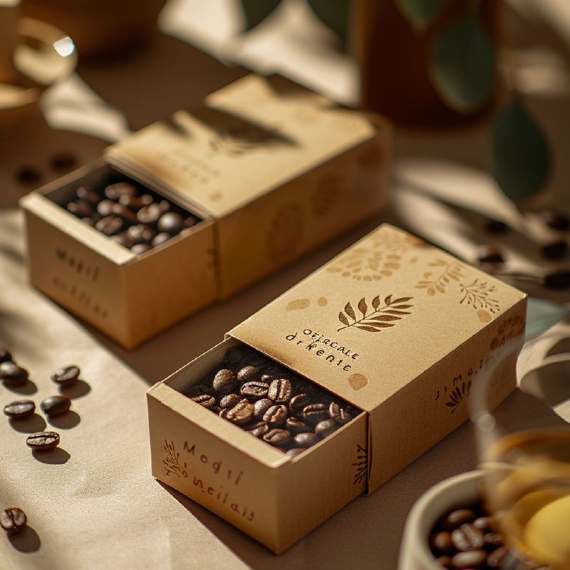 Gold Leaf Coffee Bean Packaging Box Minimalist Design