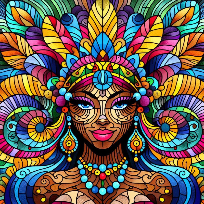 Creole Girl Stained Glass Mosaic Art Deco Doodle