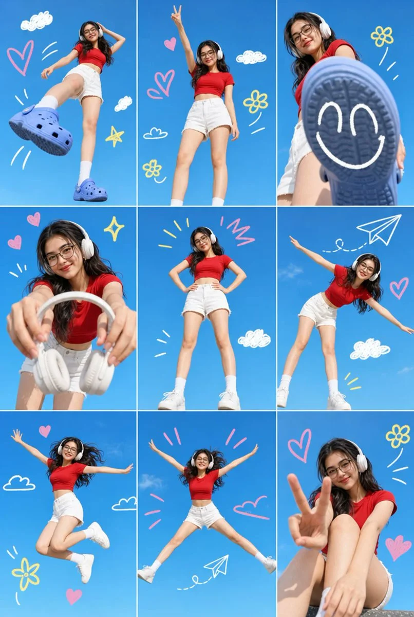 Blue Sky Grid Girl Collage