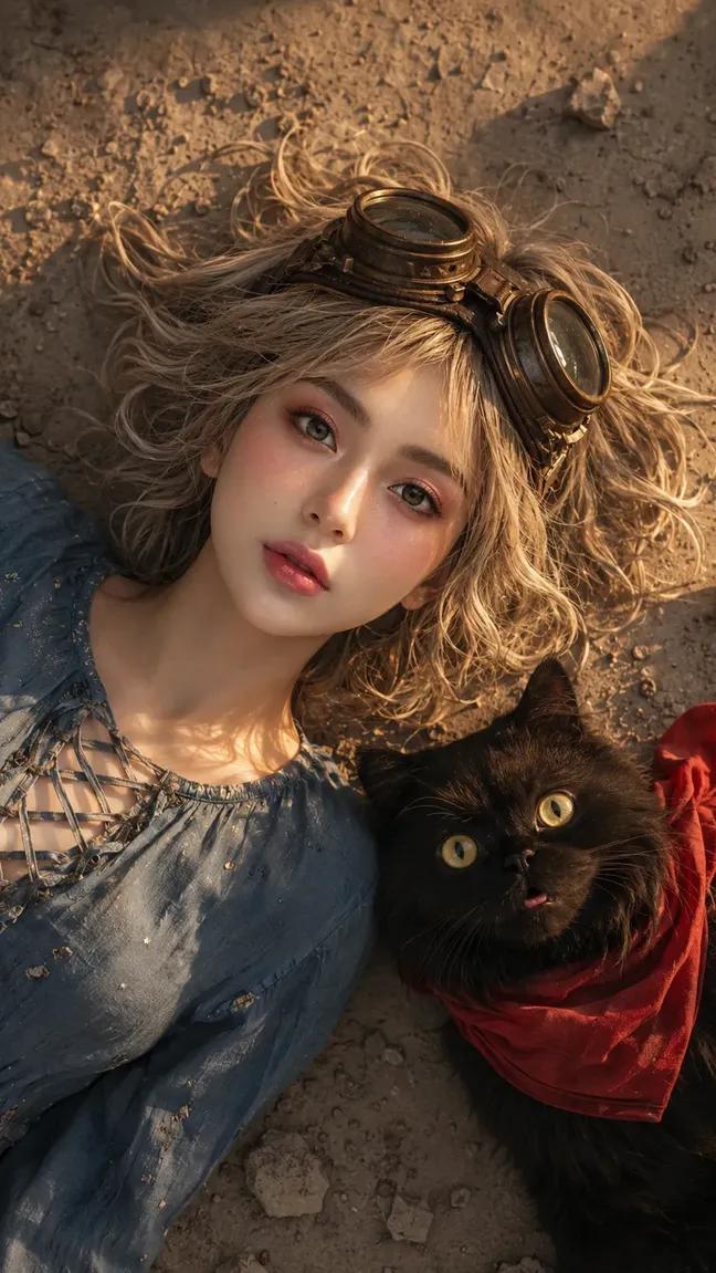 Top-Down Girl With Black Cat